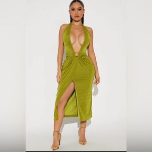 Elegant Olive Green Halter Dress